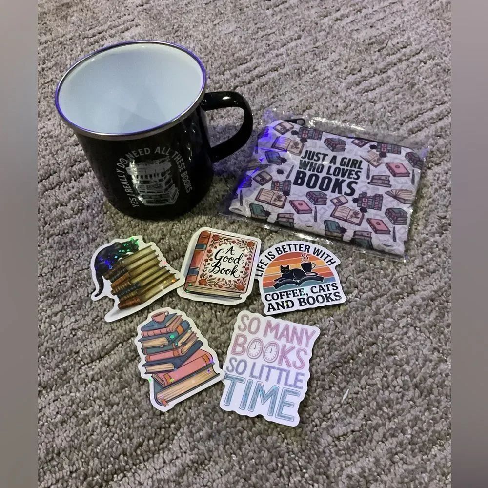 Black Mug and Book Lover Stickers Set
